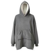 SDX02: Kids Double Layer Sherpa Lined Oversized Hoodie- Grey (5-14 Years)